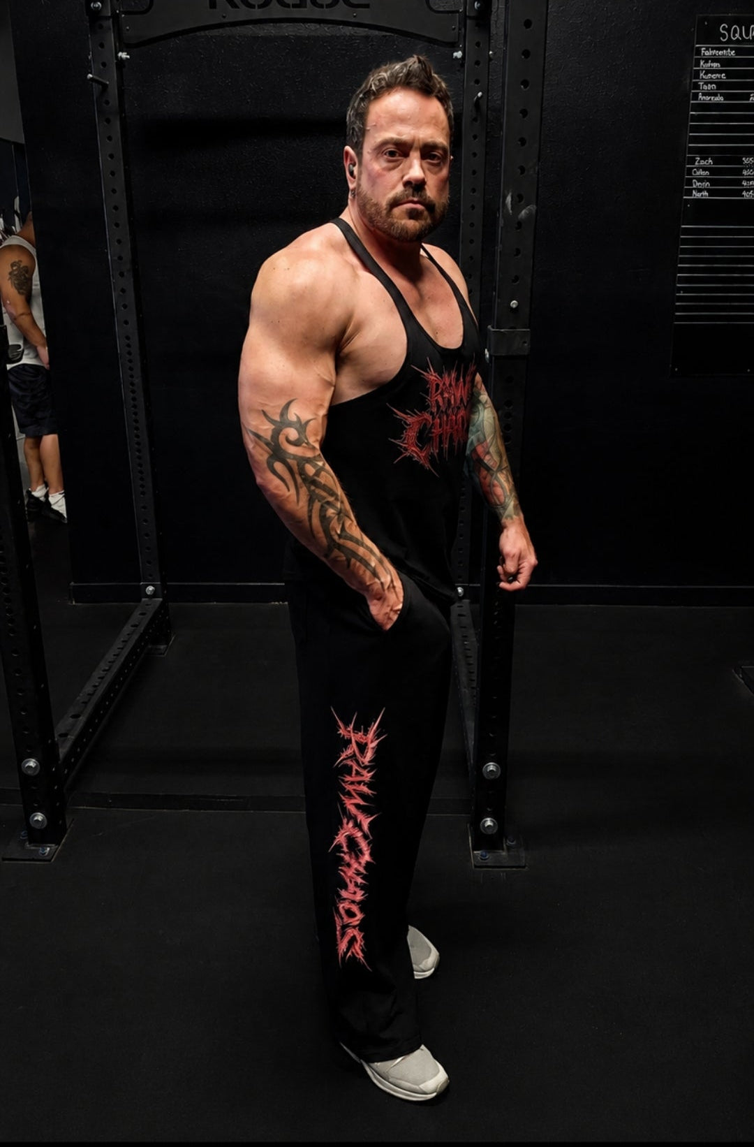 Ultra wide leg pants! 3D Thorns logo in red.