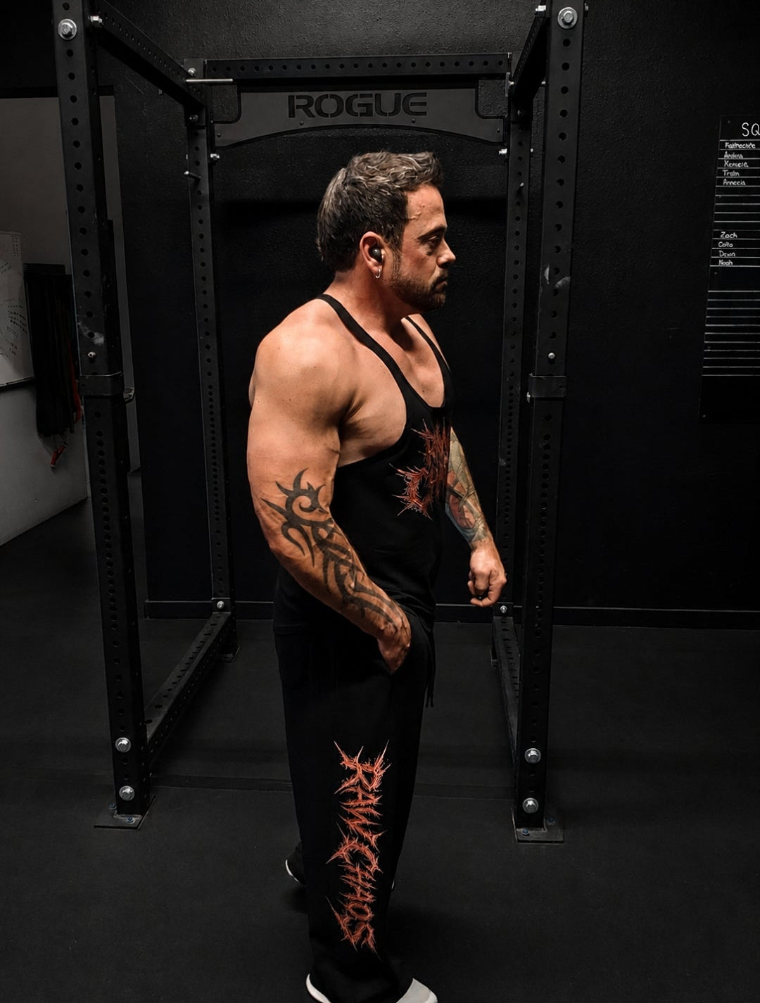 Ultra wide leg pants! 3D Thorns logo in red.