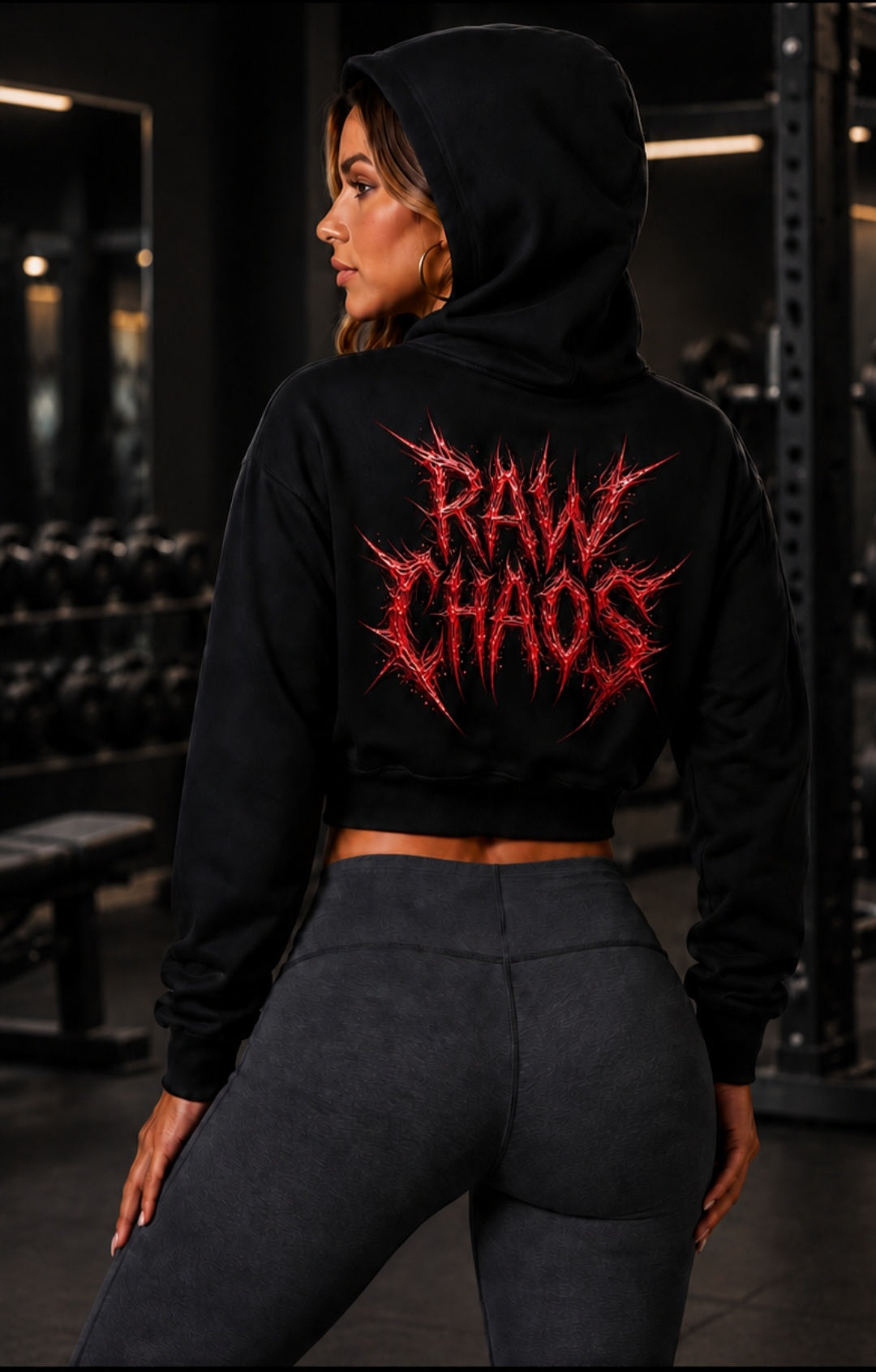 Womens crop top hoodie! 3-d cloud of thorns! Red/orange
