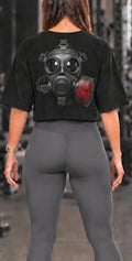 Womens crop top! Gas mask logo. Polyester.